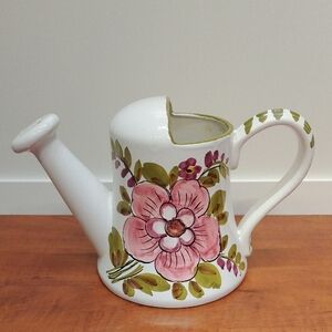 Handmade Italian Floral Watering Can with Pink and Green Design